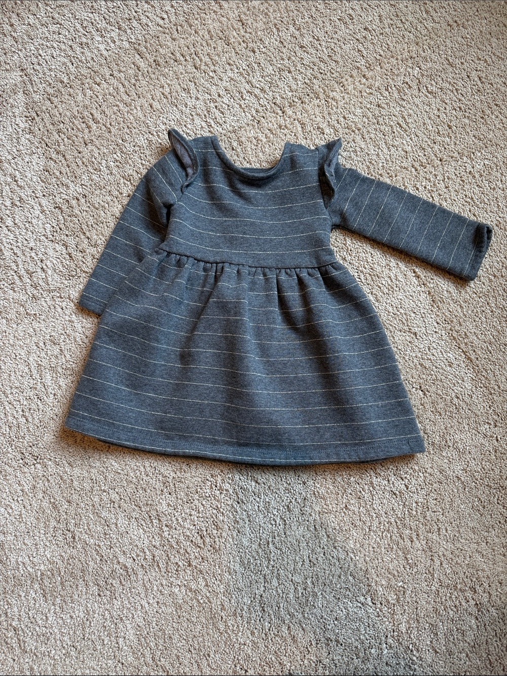 Carters Girls' Long-Sleeve Grey Striped Knit Dress